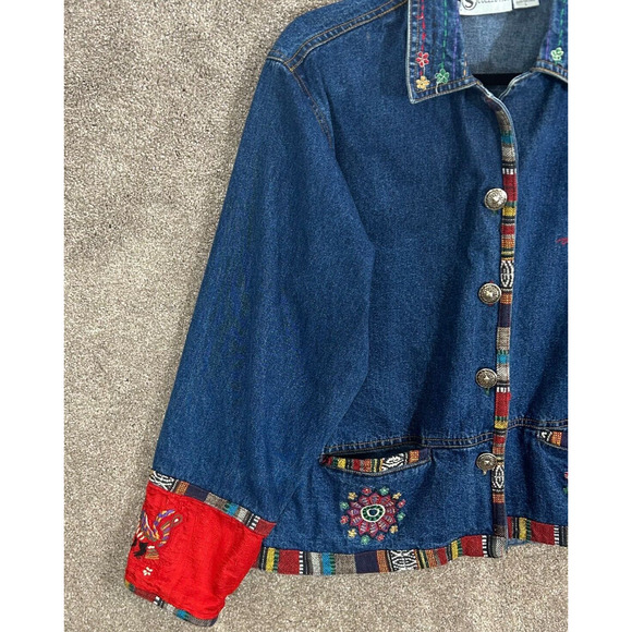 S Collection Jacket Womens Large Blue Denim Southwestern Embroidered Boho Y2K - Picture 7 of 12